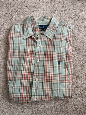 Ralph Lauren Light Blue, Red & Cream Plaid Button-Down Shirt